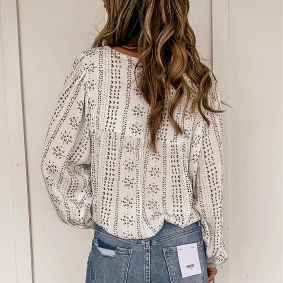 Long sleeve print embroidered blouse main image 1